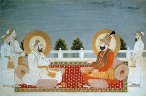 Indické umění: „“Reprezentace Mohammeda Shaha (1702-1748) indického císaře a Nadir Shaha (1688-1747), íránského šáha““ Miniatura mugholské školy, Muhammad Shah (1526-1858 n. l.), Sun. 0,21x0,31 m - Paříž, Musee Guimet, Musee national des Arts Asians - M