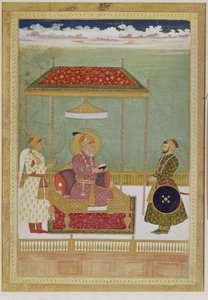 Portrét Shaha Aurangzeba s mužem, možná Ashraf Khan, počátek 18. století (neprůhledný akvarel, inkoust a zlato na papíře) od School Mughal