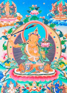 Kuva, joka esittää Manjushreeta, legendaarista Katmandun laakson luojaa (guassi kankaalla) od School Nepalese