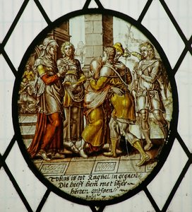 Roundel: Tobias přijíždí do Ekbatany (vitráže) od School Netherlandish