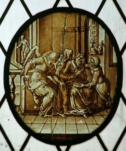 Rondel: Tobiáš se uzdravil ze slepoty, pravděpodobně 19. století (vitráže) od School Netherlandish