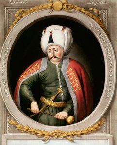 Osmanská říše: portrét devátého osmanského sultána Selima I. říká hrozný nebo krutý (1470-1520). Miniaturní. Istanbulská knihovna Topkapi Sarayi