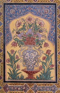 Váza s květinami, dekorativní detail z mešity Wazir Khan (17. století), Lahore, Paňdžáb, Pákistán