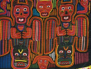 Ručně šitá barevná bavlna, souostroví San Blas, Republic of Panama, Detail