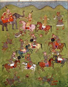 Islámské umění: bitevní scéna. Perská miniatura z rukopisu epické básně „Shahnameh““ (Shah Nama, Shahnama) (Kniha králů) od Ferdowsiho (Firdawsi, nebo Ferdawsi, nebo Firdousi, asi 940-kolem 1020) Biblioteca Nazionale Neapol od School Persian