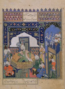 Or.2838 f.20v Timur na trůn v Balchu, perština (vellum) od School Persian