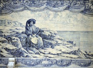 Jindřich Mořeplavec, sedí, dívá se na moře - Azulejo z okolí Lisabonu (Sintra).