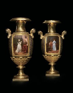 Pár váz se dvěma rukojeťmi, Imperial Porcelain Factory, St Petersburg od School Russian
