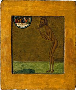 Basil the Blessed nebo Saint Basil (Vassili) (1469-1551 nebo 1557). Anonymní ruská ikona, tempera na dřevě, konec 16. století. Tradiční moskevské umění. Státní Treťjakovská galerie, Moskva. od School Russian