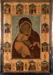 ""Panna Vladimírova"" (Vladimirskaia) ruská ikona. Malování na dřevo. 1514 Dormition katedrála Kremlu, Moskva od School Russian