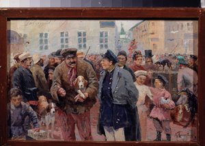 Zvířecí trh na náměstí Trubnaja v Moskvě. (Hav mezi klecemi a prodavači domácích mazlíčků). Dílo ruského mistra, olej na plátně, 2. polovina 19. století. Státní ústřední literární muzeum, Moskva. od School Russian