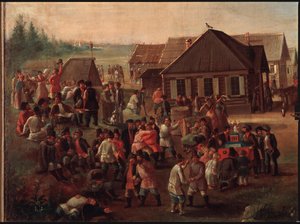 Veřejné slavnosti ve vesnici Alexeevskoye. Obraz od ruského mistra, olej na plátně, polovina 19. století. Státní Treťjakovská galerie, Moskva. od School Russian