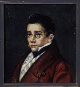Portrét dramatika Alexandra Sergejeviče Gribojedova (Alexander S. Gribojedov) (1795-1829). Dílo ruského mistra, akvarel a kvaš na rohu, kolem roku 1820. Ruské umění od School Russian