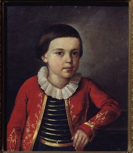 Portrét básníka Michaila Lermontova (1814-1841), dítě. Obraz ruského mistra, olej na plátně od School Russian