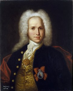 Portrét vědce, vojenského inženýra a vynálezce Andreje Nartova (1683-1756). (Portrét vědce, vojenského inženýra a vynálezce A. Nartova). Anonymní obraz, olej na plátně, kolem 1725. Ruské umění od School Russian