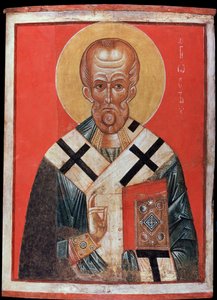 Saint Nicolas (nebo Saint Nicolas de Myre nebo Saint Nicolas de Bari, 270-345) (Saint Nicholas). Ruská ikona, tempera na dřevě, konec 13., začátek 14. století, umění z Novgorodu (Rusko). Státní Ermitáž, Petrohrad. od School Russian