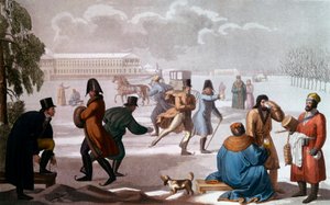 Bruslaři v Petrohradu. Litografie, ruská škola od School Russian