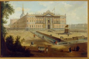 Vue du palais Michel a Saint Petersburg (Pohled na Michaelův palác v Petrohradě). Anonymní obraz, olej na plátně, kolem roku 1800. Ruské umění od School Russian