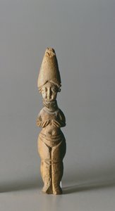 Figurka s vysokým kloboukem, ze Susa, Írán, 4.-6. století našeho letopočtu (kost)