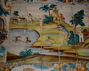 Azulejos dlaždice zobrazující lovce střílejícího jelena (keramické) od School Spanish