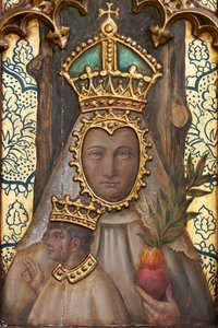 Poustevna (Poustevna Nuestra Señora de La Plaza). Interiér. Oltář. Detail. Oltář (obraz) od School Spanish