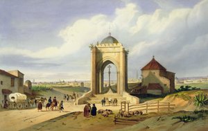 Pohled na město Sevilla z Cruz del Campo (barevné lito) od School Spanish