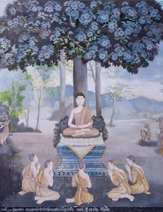Freska s výjevem ze života Buddhy, chrám Wat Phra That Doi Suthep (freska) od School Thai