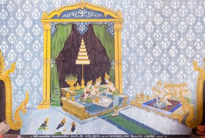 Freska s výjevem z Buddhova života, chrám Wat Phra That Doi Suthep od School Thai