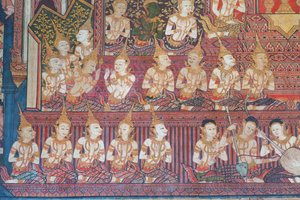 Nástěnné malby v kapli Buddhaisawan zobrazující oslavy královské svatby rodičů Bódhisattvy, krále Suddhodany z klanu Sakja a princezny Mahamaje. od School Thai