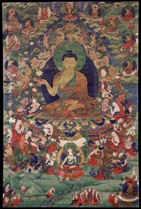 Buddha Šákjamuni - Tibetská kultura - 18. století - Minerální pigment na bavlně - 70,5x47 - Rubin Museum of Art, New York
