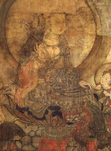Tibetská kultura: Manjushri (manjusri). Inkoust na hedvábí, rozměr: 96x60