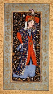 Tanečnice s kapesníky v každé ruce, cca 1560 (kvaš s inkoustem a zlatem na papíře) od School Uzbek