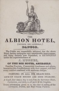Reklama na hotel Albion, Bangor, Severní Wales (rytina) od School Welsh
