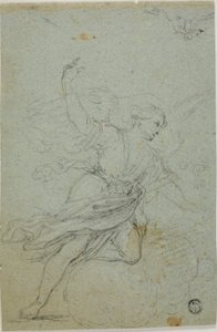 Anděl zvěstuje (recto); Samson a lev (verso) od School of Guido Reni