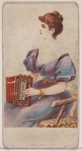 Akordeon, ze série hudebních nástrojů N82 pro cigarety značky Duke, 1888., 1888. od Schumacher and Ettlinger