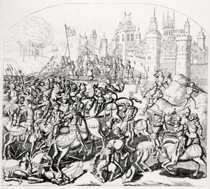 Skotský král David (1084-1153) přichází s velkou armádou před Newcastle-upon-Tyne, 1138 od Scottish School
