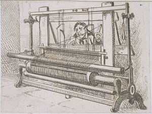 MS Murray 636 Obrázek muže na tkalcovském stavu, ze statistického účtu Barony Parish of Glasgow od Jamese Hopkirka, 1827 od Scottish School