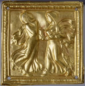 Art des steppes - Skytské umění : Čtvercová deska s tanečníky. Zlato, velikost : H 4,7, 4. století př. n. l., Státní Ermitáž, Petrohrad od Scythian
