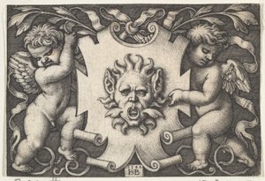Maska na erbu podporovaná dvěma génii, 1544. od Sebald Beham