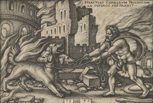 Hercules Capturing Cerberus, z The Labors of Hercules, 1545.