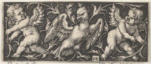 Horizontální panel s orlem lemovaným dvěma génii, 1544. od Sebald Beham