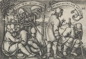 Sedláci za živým plotem, z Selské hostiny aneb Dvanáct měsíců, 1546-47. od Sebald Beham