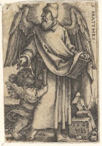 1. deska: Svatý Matouš s hlavou otočenou z profilu doleva, cherubín vlevo dole..., 1541. od Sebald Beham
