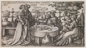 Marnotratný syn plýtvá svým bohatstvím ze série „Historie marnotratného syna“ od Sebald Beham