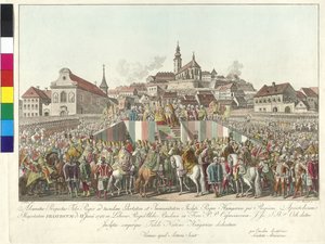 Korunovace císaře Františka II. uherským králem v Budapešti 6. června 1792 (mědirytina) od Sebastian Mansfeld