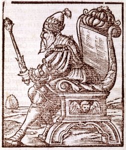 Qubilai (Kubilai Khan, první císař mongolské dynastie Yuan (1215-1294) – v „“Cosmographia““ od S. Munstera. Paříž