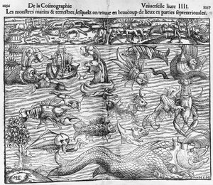 Mořská a pozemská monstra, ilustrace z Cosmographia Universalis, Sebastian Munster (1489-1552)