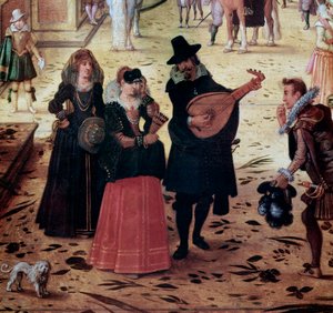 Krajina s vilou Medicis v Římě, Itálie (Krajina s vilou Medicis, Řím, Itálie) Detail Elegantní chodci a hudebníci v parku - obraz Sebastiana Vrancxe (1573-1647) 17. století Neapol Museo Nazionale di Capodimonte od Sebastian Vrancx