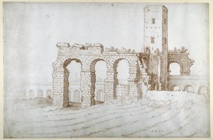 Torre Fiscale a ruiny akvaduktu Claudio od Sebastian Vrancx