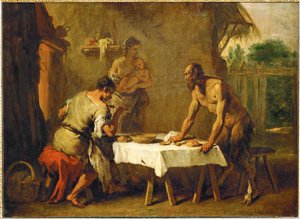 Le satyr et le paysan - Satyr a rolník, Ezopova bajka ... od Sebastiano (attr. to) Ricci